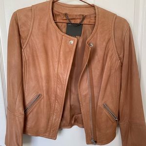 Muubaa Cognac Leather Biker Jacket